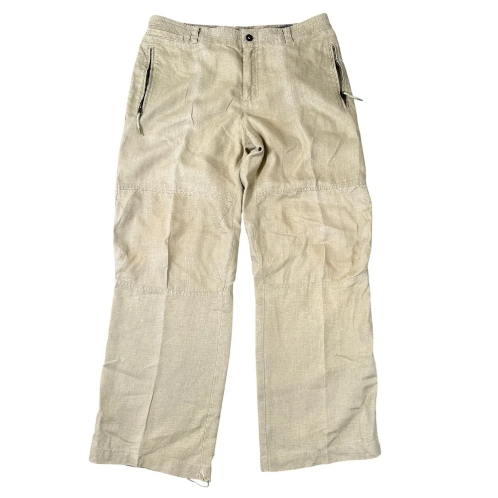 Juicy Couture Mens Camo Linen Pants Tan Green Camouflage Straight Leg 70526